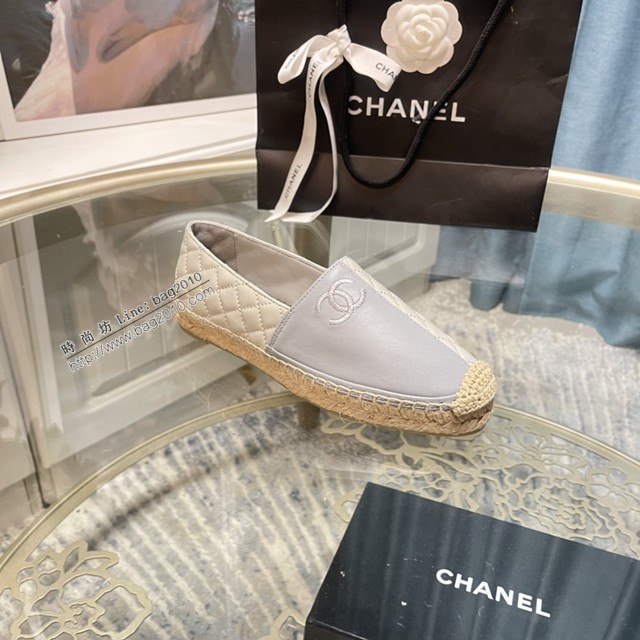 chanel2022最新頂級綿羊皮單鞋 香奈兒淺深灰拼色漁夫鞋 dx3518